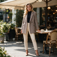 Blazer marron pied-de-poule à double boutonnage