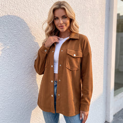Textured brown jacket with flap pockets and drooping shoulders