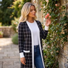Cardigan open for black tiles with color block and pocket edges