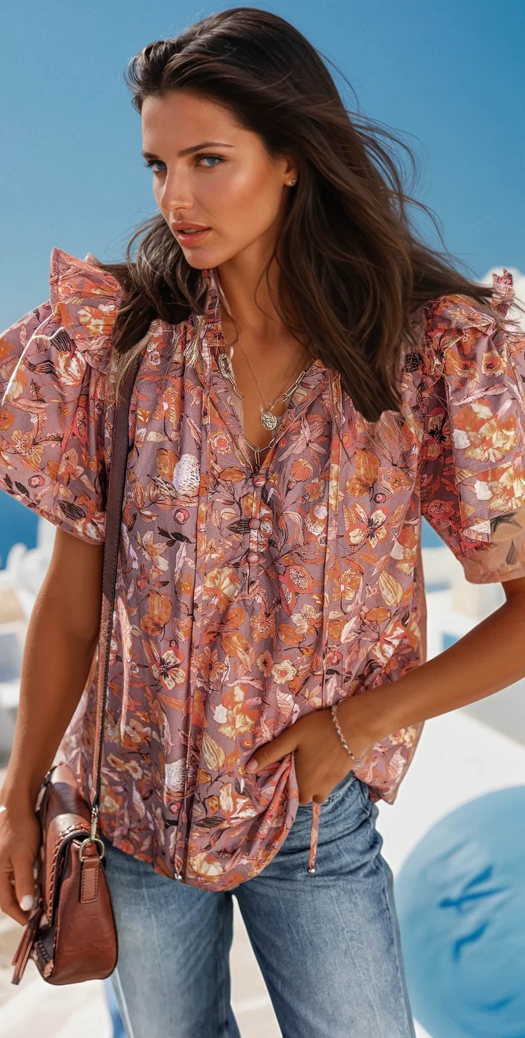 Orange blouse with floral print *