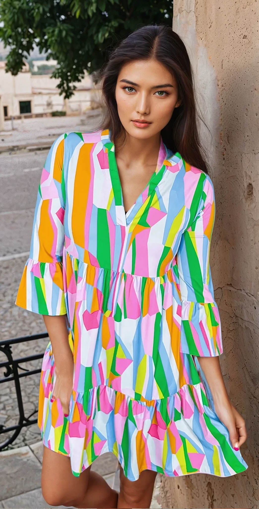 Green dress with abstract print *