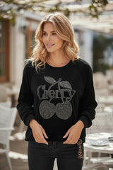 🍒 Sweat Cherry Détail Léopard Noir