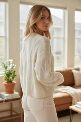 🧶 Gilet torsadé en maille douce Blanc cassé