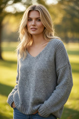 Pull à col V doux et chaud Gris