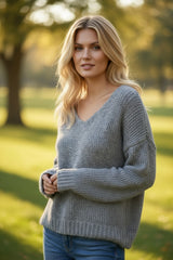 Pull à col V doux et chaud Gris