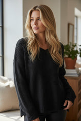 Pull à col V doux et chaud Noir