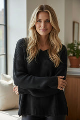 Pull à col V doux et chaud Noir