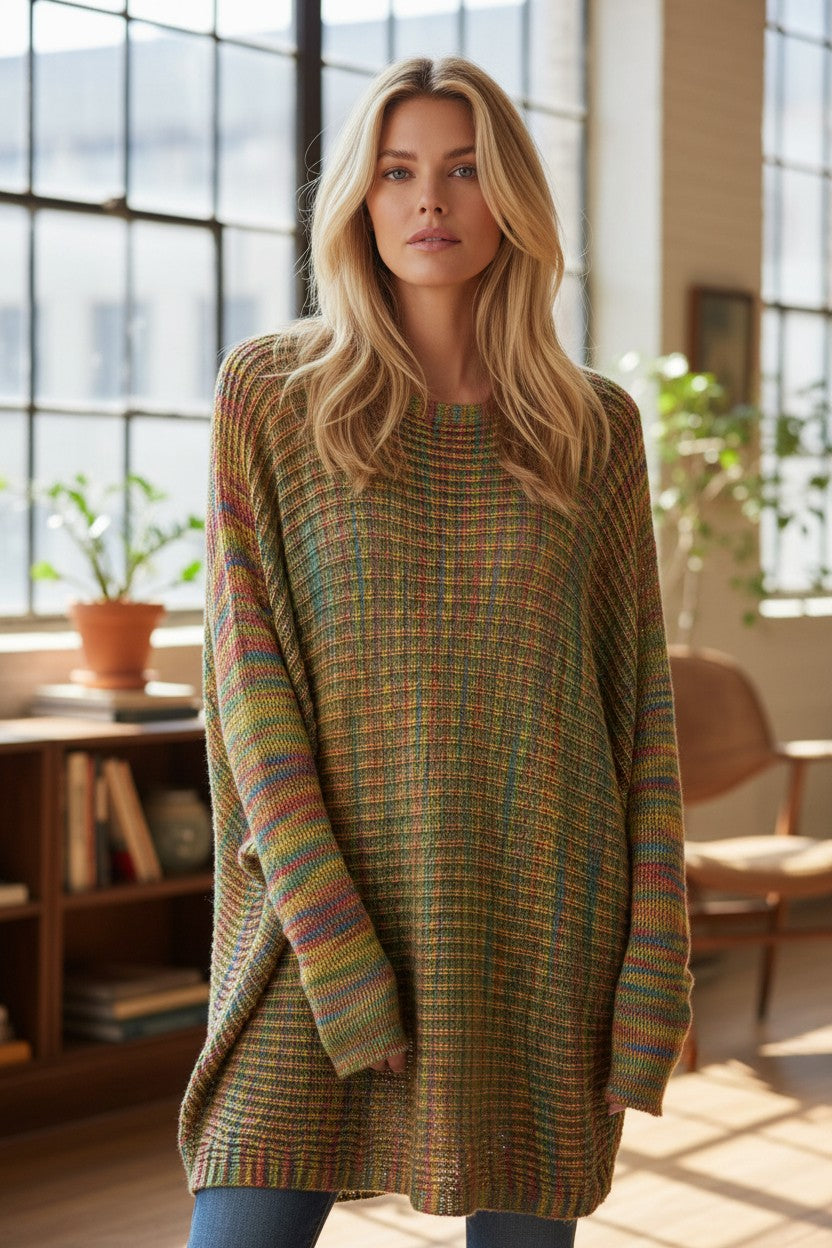 Pull long en maille multicolore