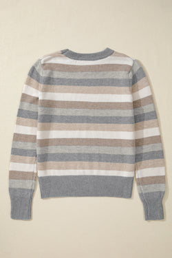 Round collar sweater with gray stripes *