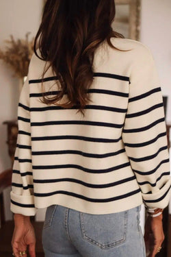 Black striped button cardigan with flap pocket