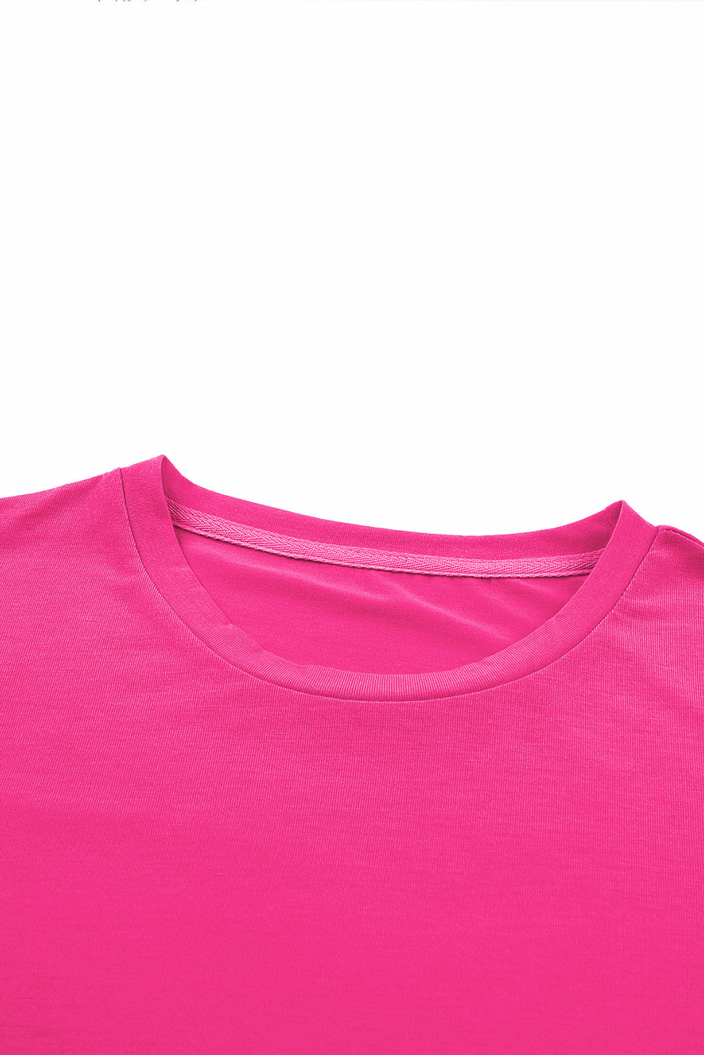 Rose Red Casual Plain Crew Neck T -Shirt