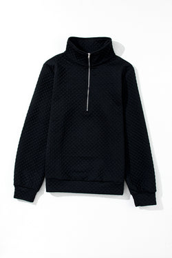 Black solid half zip quilted sweatshirt