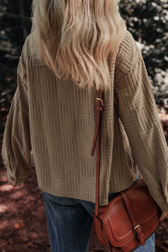 Dark khaki buttoned jacket with textured chest pocket