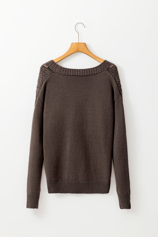 Cardigan dark khaki sweater open knitted with drooping shoulders *