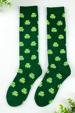 Calcetines de tubo verde oscuro con estampado de trébol de St Patricks