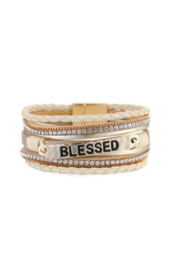 Brazalete beige de bucle trenzado con diamantes de mantequilla