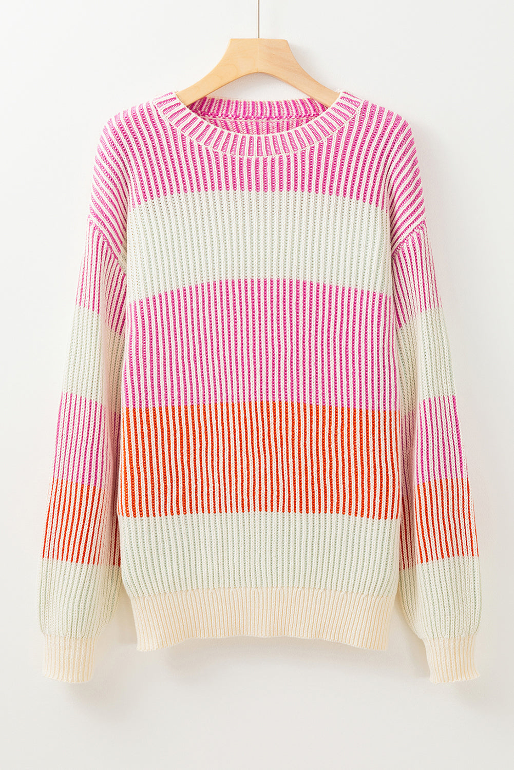 Pink pink sweater with textured knitting bubbles color block *