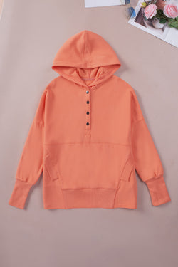 Henley orange hoodie with bat pockets and sleeves