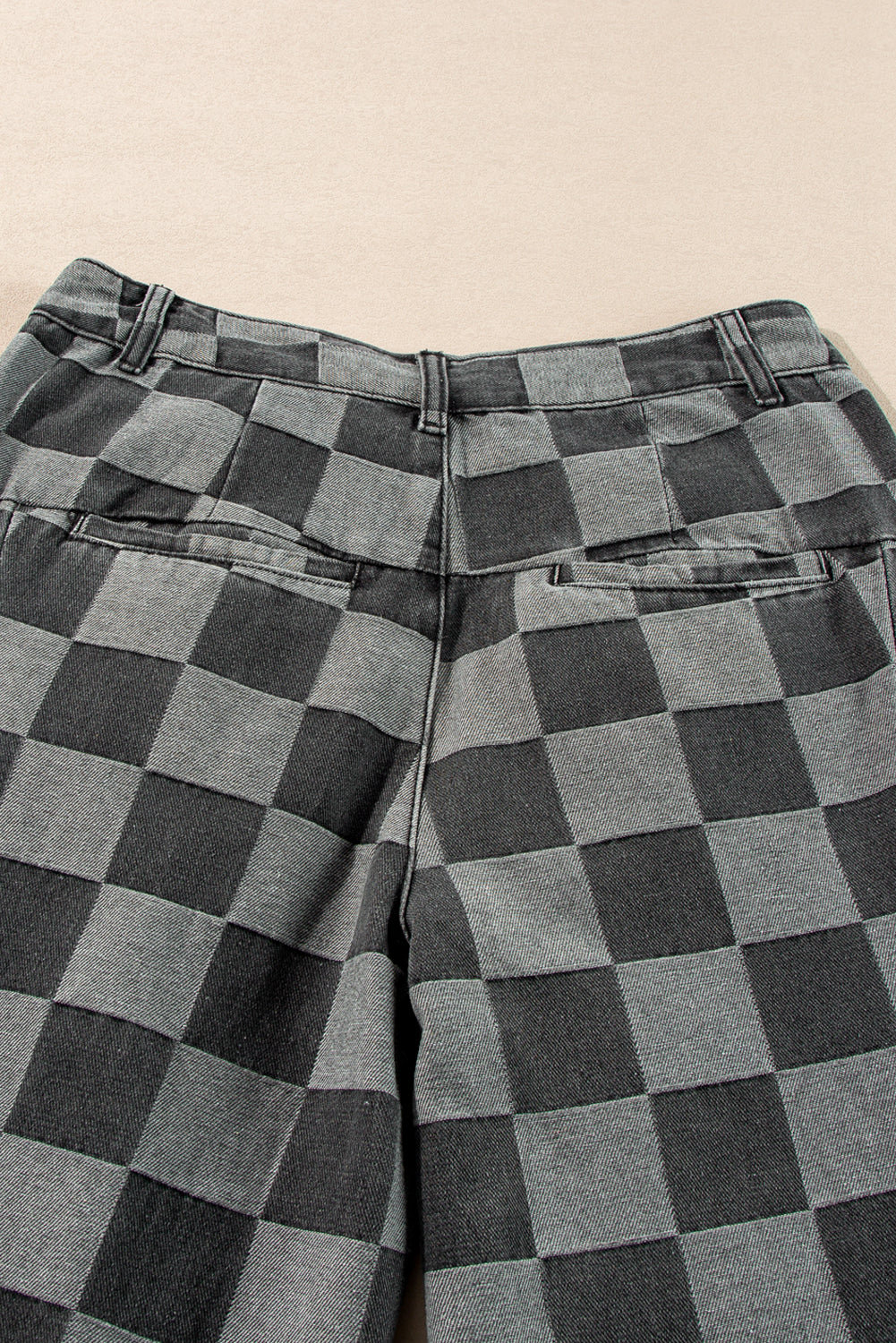 Dark Grey Plaid Denim Wide Leg Jeans