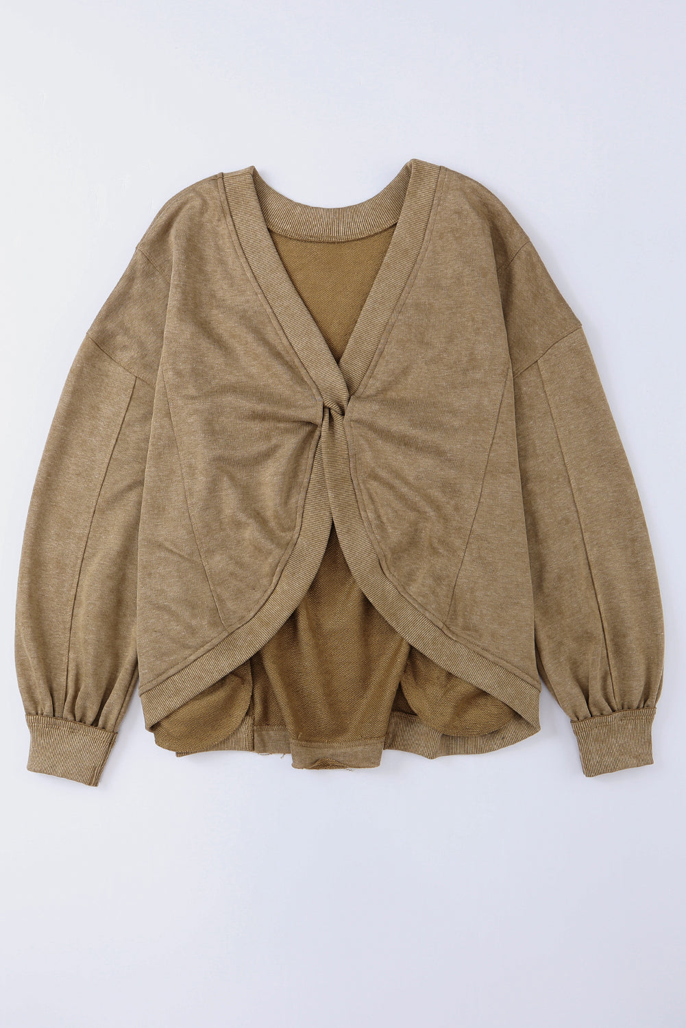 Sudadera de color caqui de gran tamaño con estiramiento retorcido y espalda abierta
