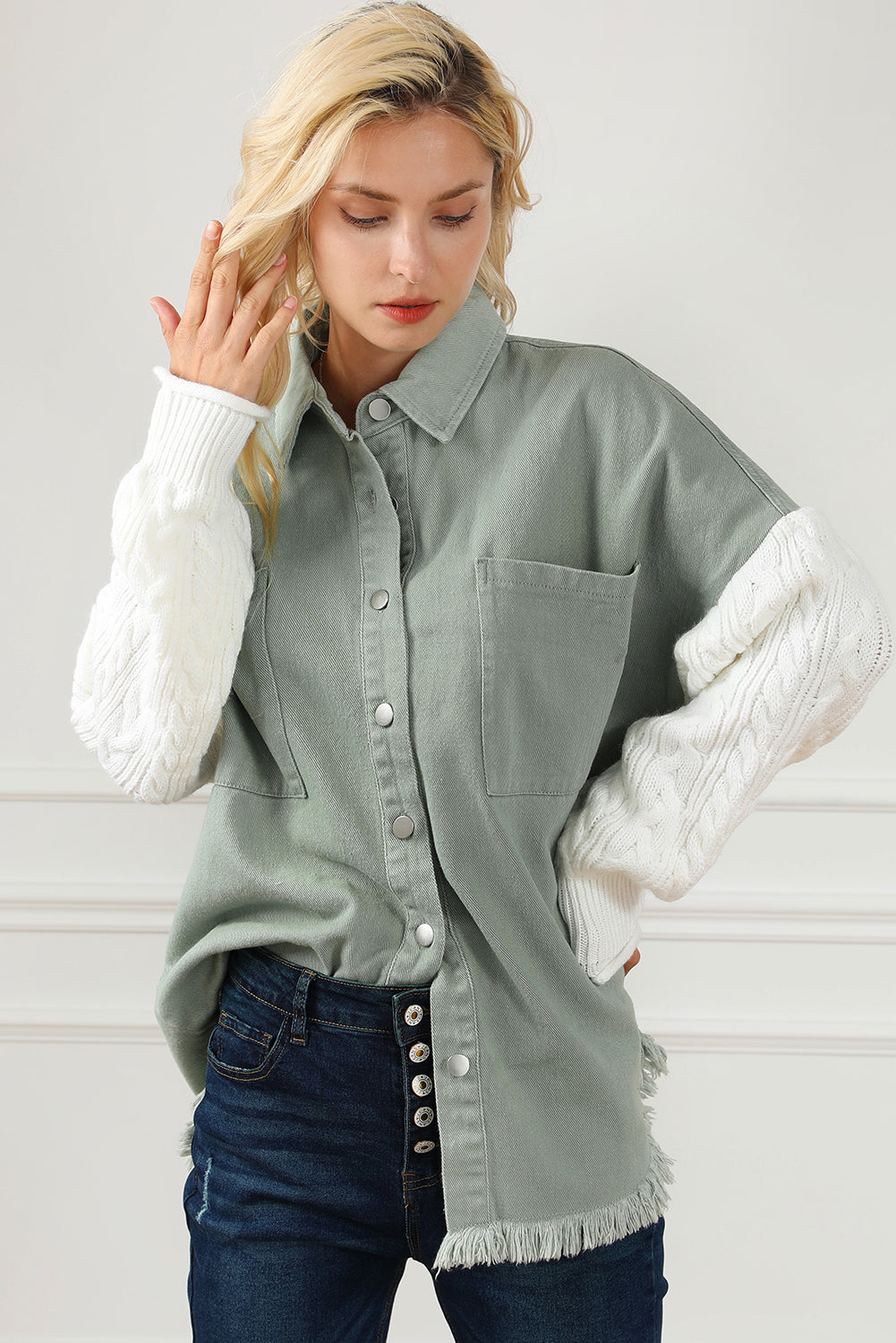 Toallel tricot y chaqueta de manga cruda de dobladillo