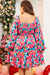 Robe Smockée à Col Carré et Imprimé Fleur Rose Grande Taille