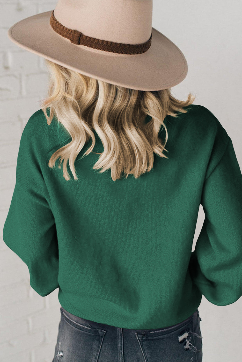 Blackish Green Beaded Cheerful Casual Sweater