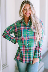 Chemise fendue boutonnée à manches longues et à carreaux verte-A WOMAN WE LOVE