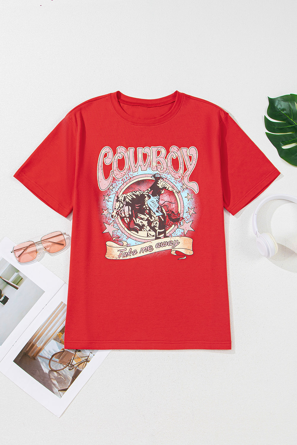 COWBOY rouge tomate Take Me Away Graphic Western Loose Tee-A WOMAN WE LOVE