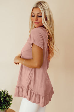 United pink high with short sleeves and ruffle hem