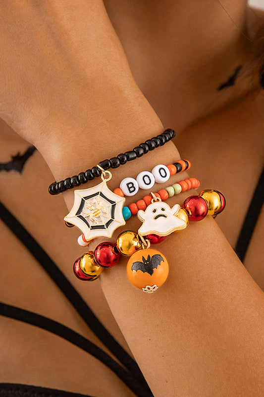 Orange 4pcs Ensemble de Bracelet de Perles de Toile d'Araignée Fantôme d'Halloween