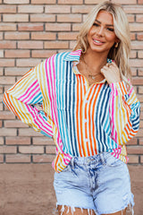 Chemise ample multicolore à rayures orange et épaules tombantes-A WOMAN WE LOVE