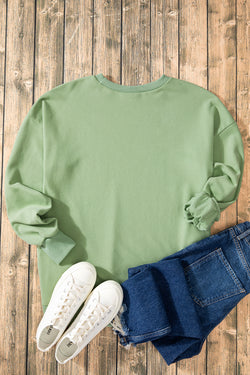 Solid Smoke Green Crew Neck Sweatshirt with High Low Hem