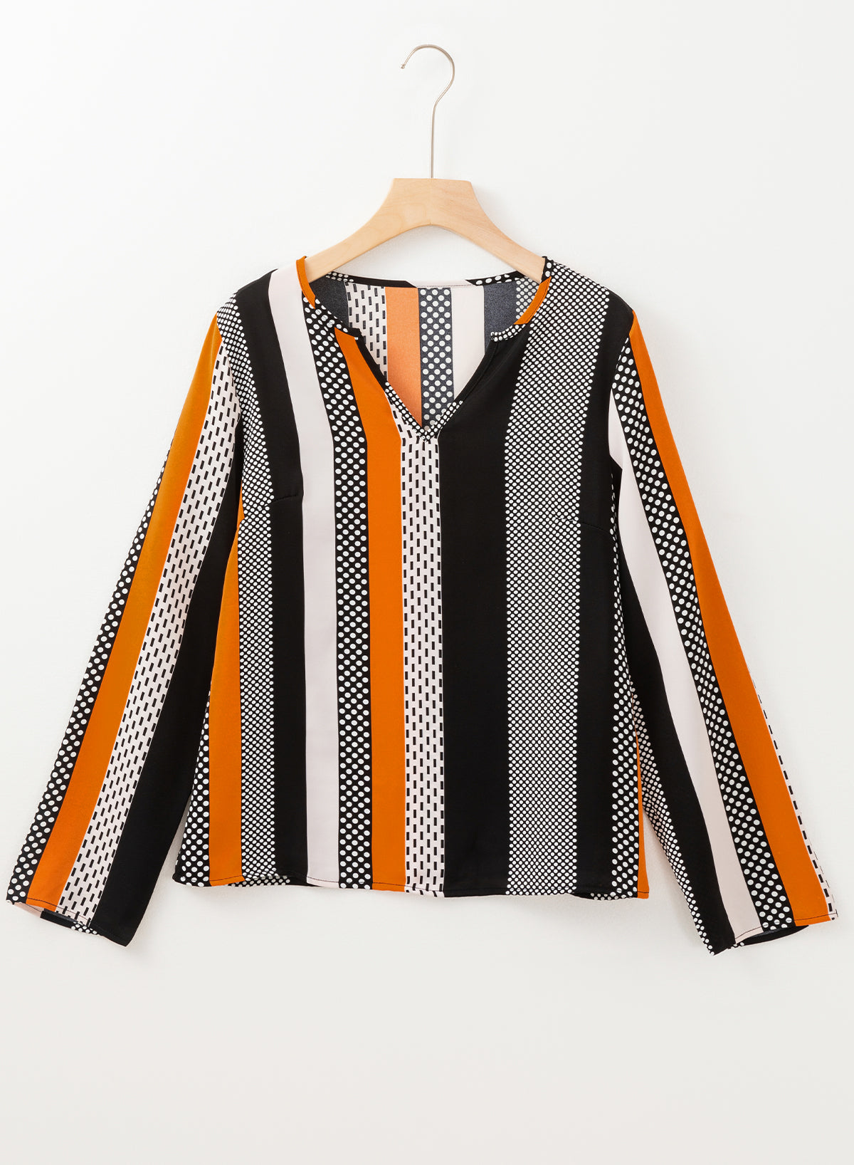 Blouse orange à imprimé géométrique et col en V cranté color block-A WOMAN WE LOVE