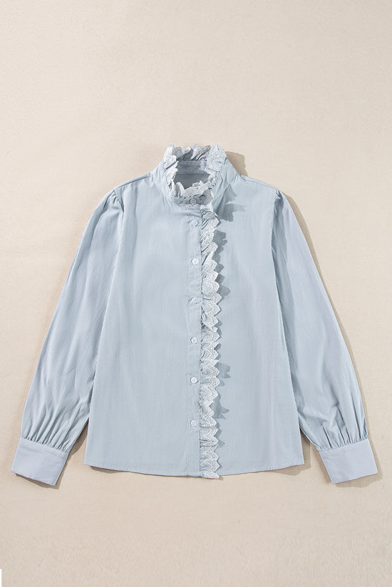 Long sleeve shirt with striped and ruffles blue sky blue