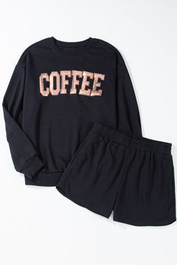 Ensemble sweat-shirt ample et short noir à paillettes COFFEE