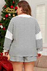Ensemble haut à manches longues et short à rayures noires et col en V-A WOMAN WE LOVE