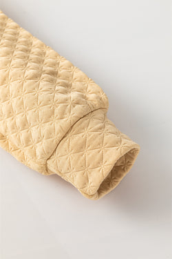 Khaki long-sleeved quilted top with split collar