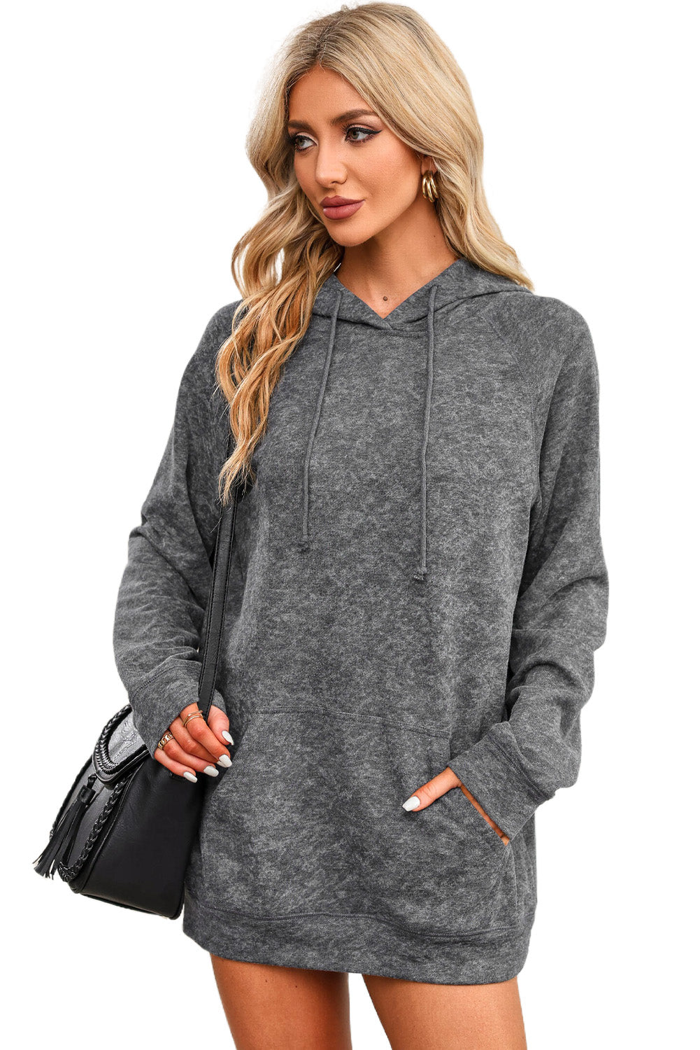 Gray Mineral Wash Kangaroo Pocket Drawstring Pullover Hoodie