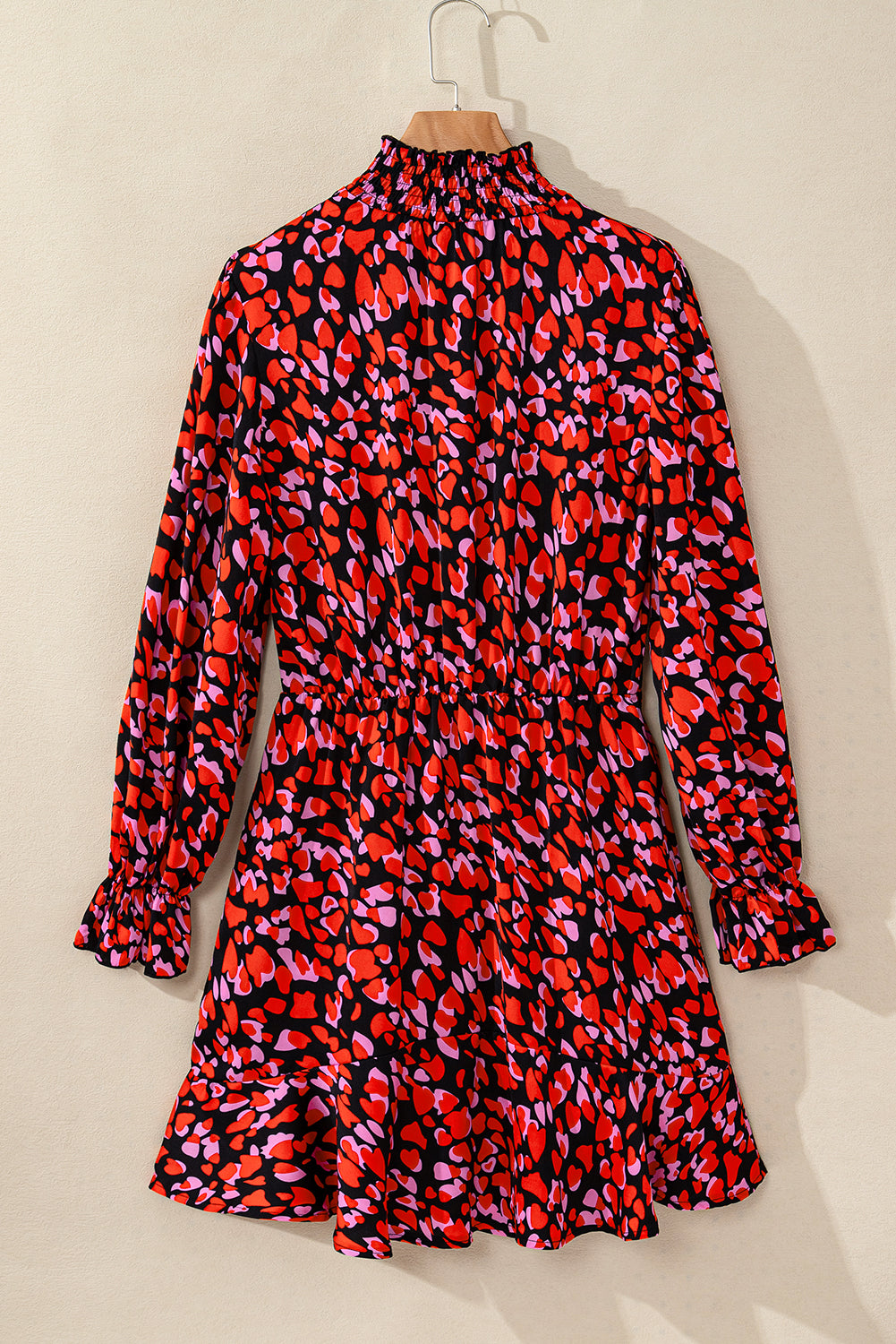 Red Valentines Day Heart Form Print Langarm Mini Kleid