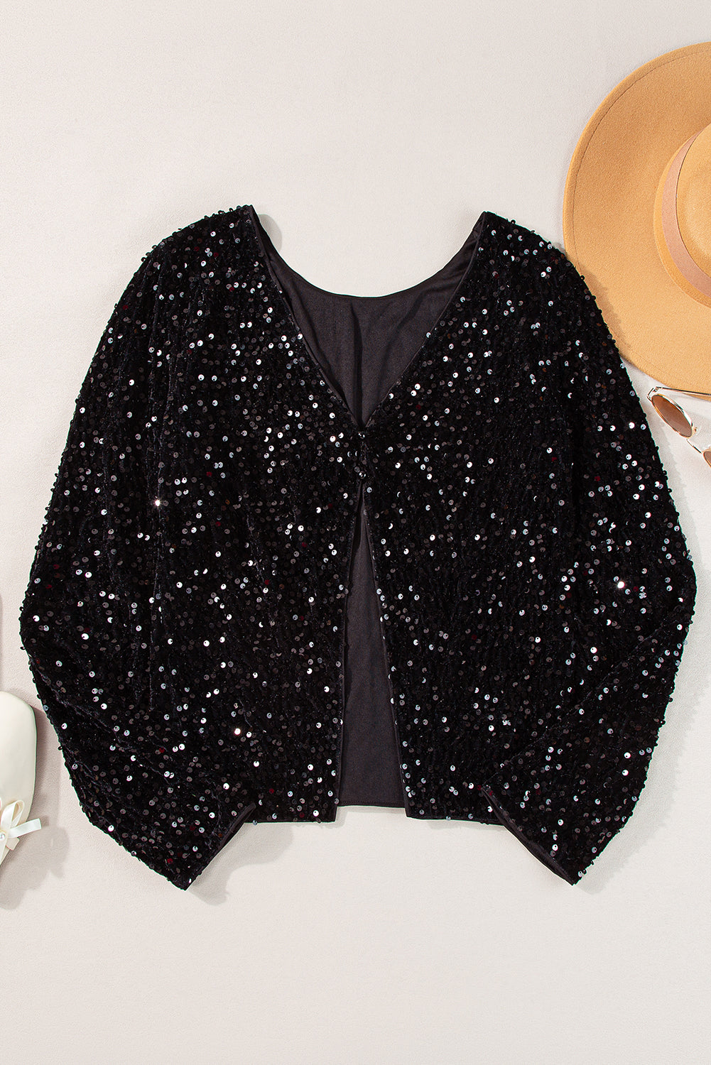 Black Sequin Long manga recortada