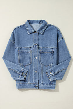 Veste en jean oversize délavée à poches bleu clair