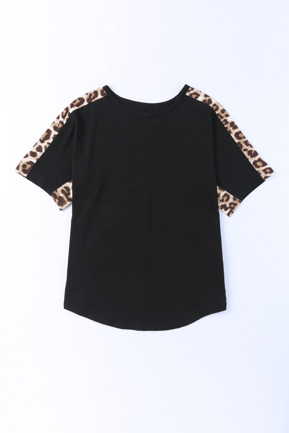 Camiseta de manga corta de empalme de leopardo negro