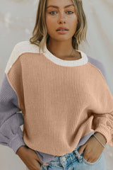 Multicolored color block patchwork loose sweater