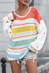 Multicolor sweater with contrasting sleeves in hollow striped tricot