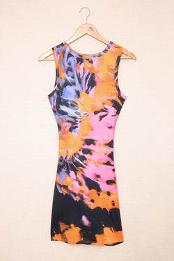 Multicolor Tie Dye Print Hollow Out Twist Bodycon Mini Dress