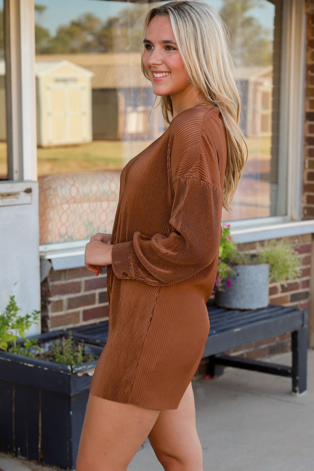 Combi-short côtelée à manches longues et boutonnée sur le devant-A WOMAN WE LOVE