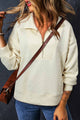 Beige textured half zip collar sweatshirt in solid color