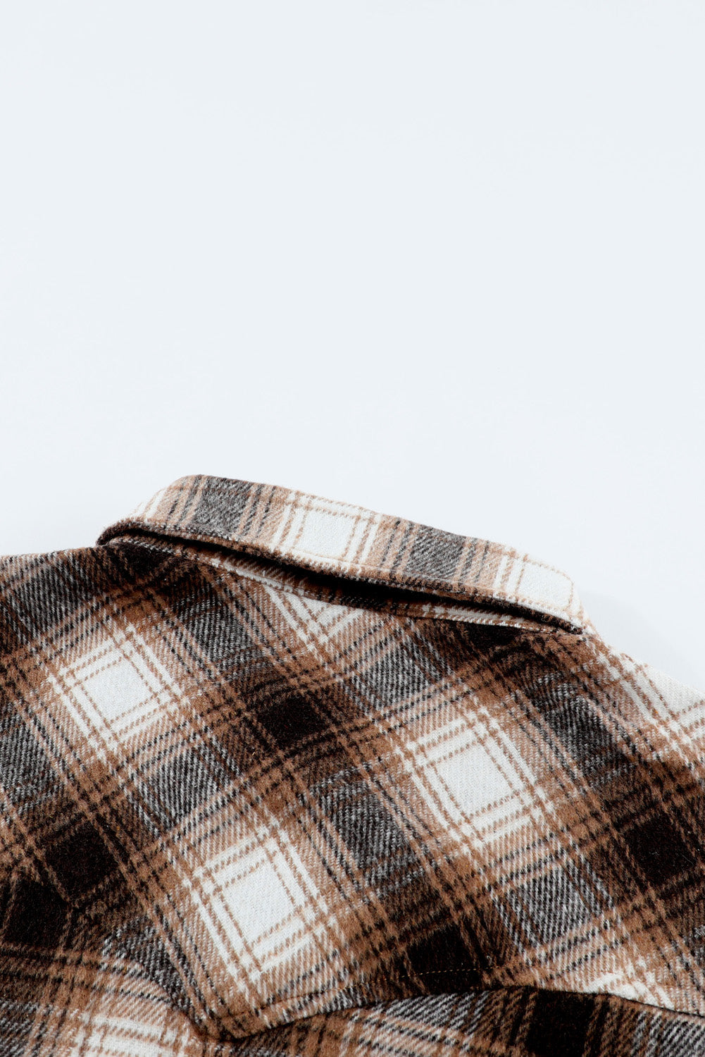 Brown Buttons Pocketed Plaid Shacket