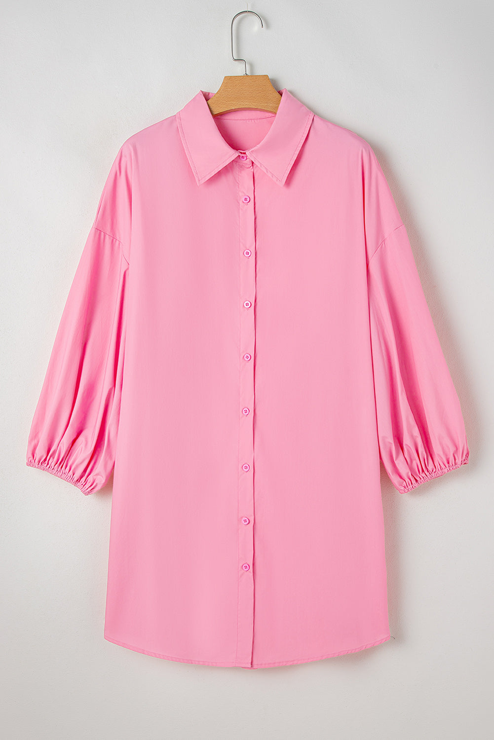 Abito da mini camicia a manicotto palloncino rosa brillante